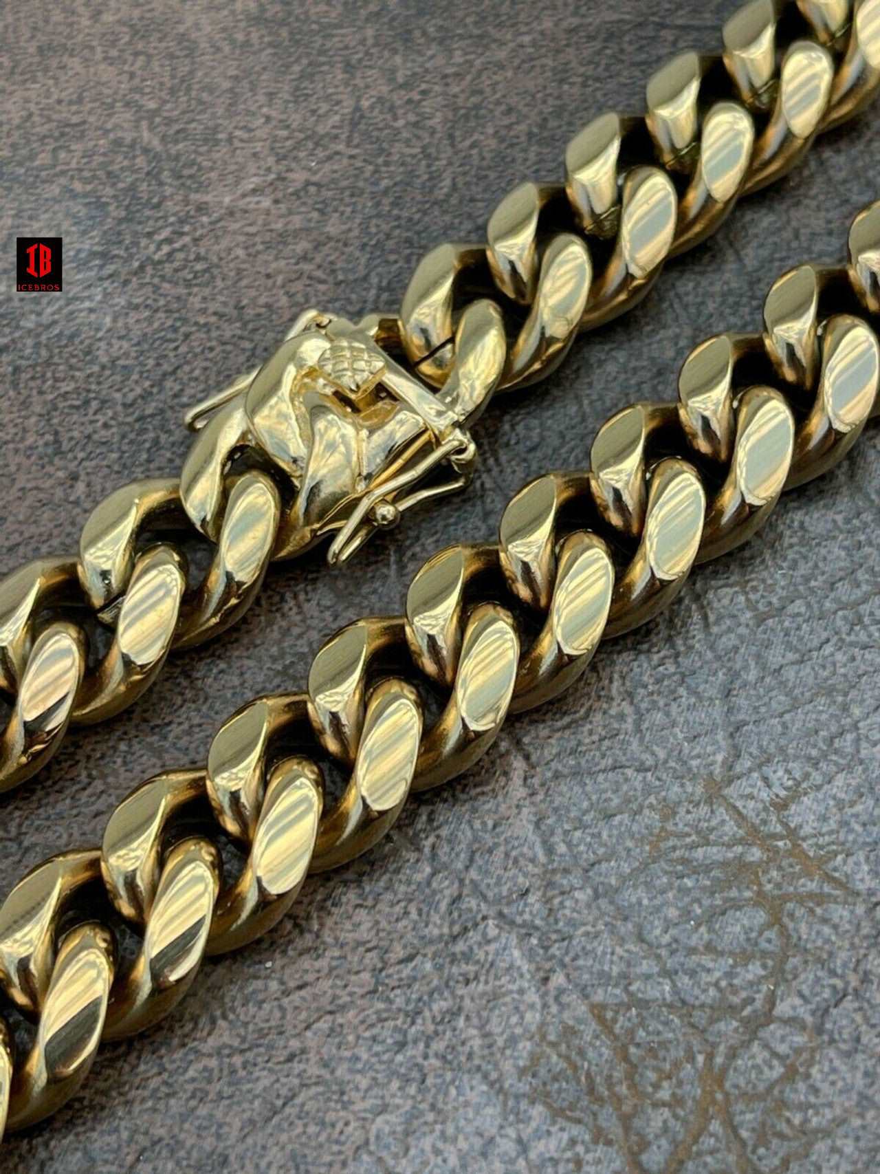 (14MM) Mens Miami Cuban Link Chain - Gold Plated Stainless Steel 8-18mm Yellow/Rose/White