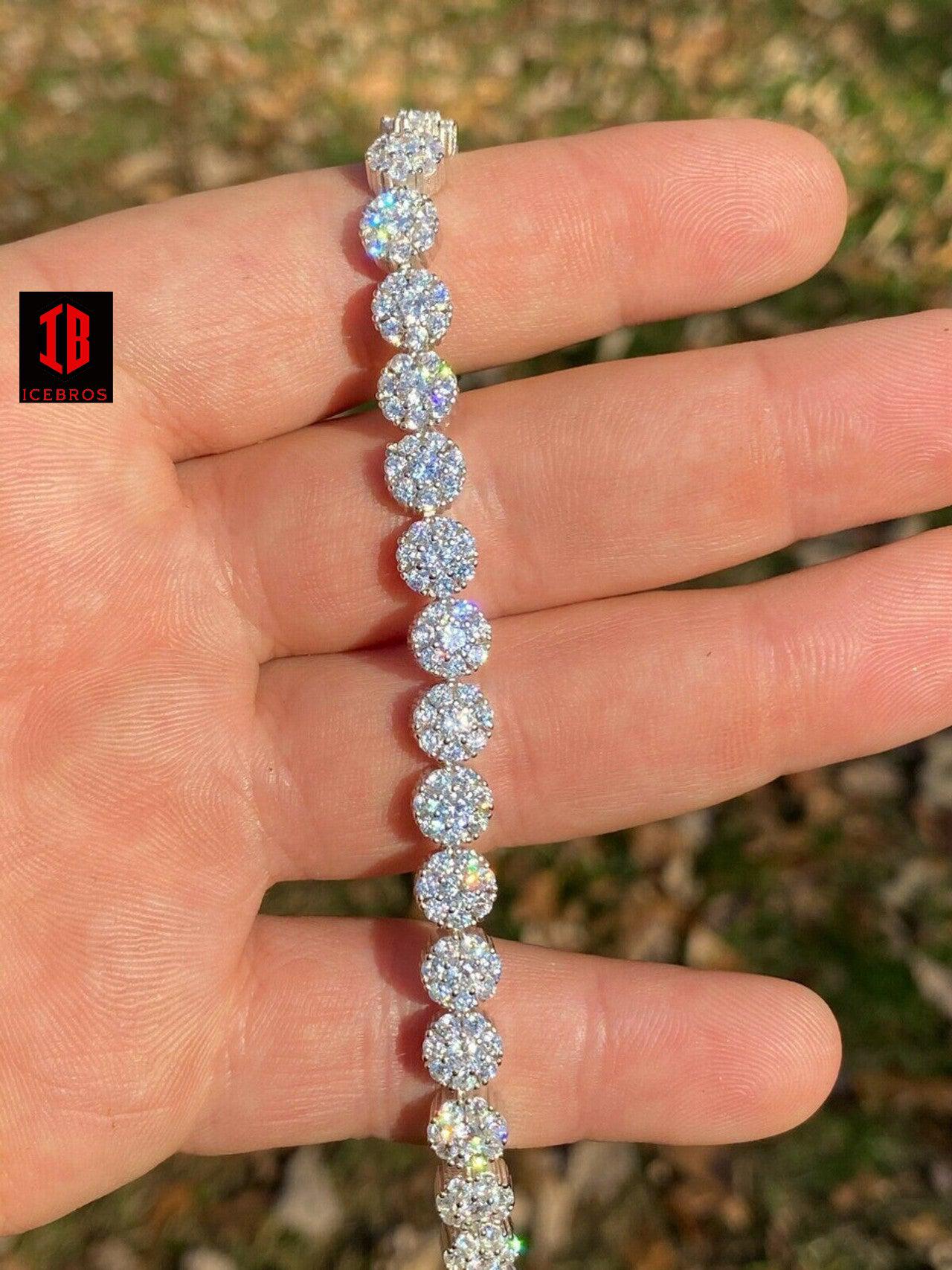 Real Solid 925 Sterling Silver Mens Iced Flooded Out Cluster Tennis Bracelet 7mm