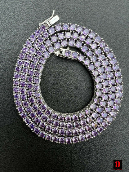 Tennis Chain Fine 925 Sterling Silver Purple Amethyst Diamond Necklace 16-28inch