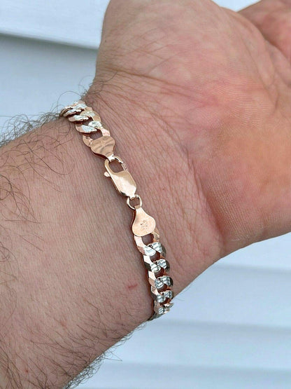 14k Rose Gold Vermeil Diamond Cut 925 Sterling Silver Flat Cuban Bracelet (3-11mm)