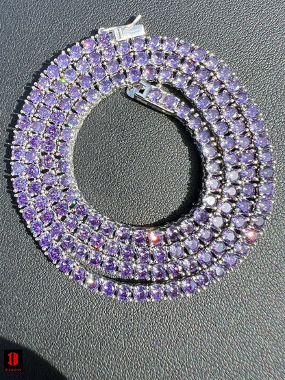 Tennis Chain Fine 925 Sterling Silver Purple Amethyst Diamond Necklace 16-28inch