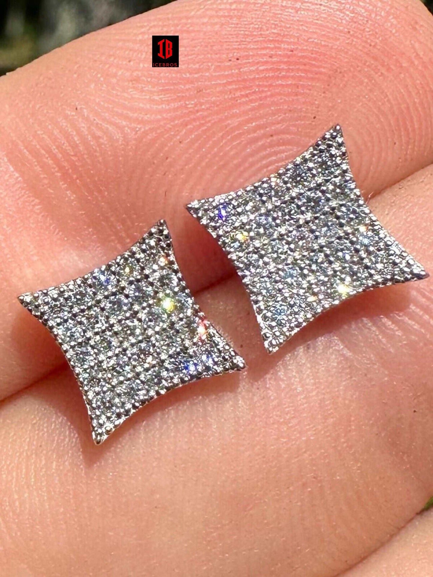 0.43ct VVS Real Diamond Men's 925 Natural Silver Iced Hip Hop Kite Earrings 9mm