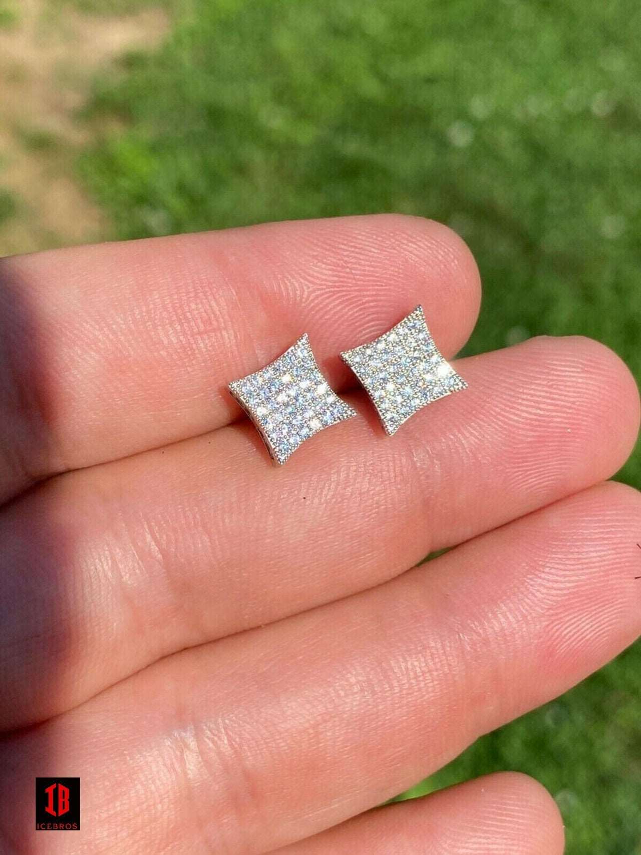 0.43ct VVS Real Diamond Men's 925 Natural Silver Iced Hip Hop Kite Earrings 9mm