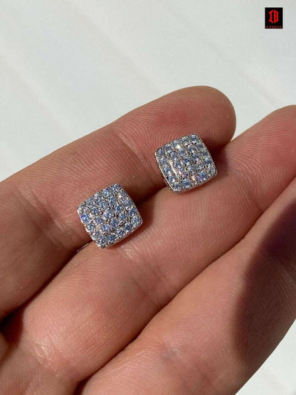 0.62ct VVS Real CVD Diamond Men's Solid 14k WHITE GOLD Iced Hip Hop Square Earrings