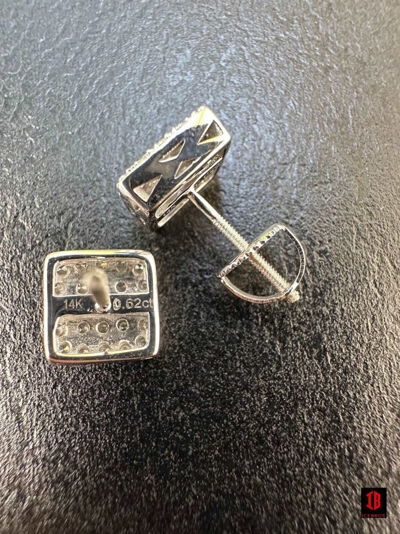 0.62ct VVS Real CVD Diamond Men's Solid 14k WHITE GOLD Iced Hip Hop Square Earrings