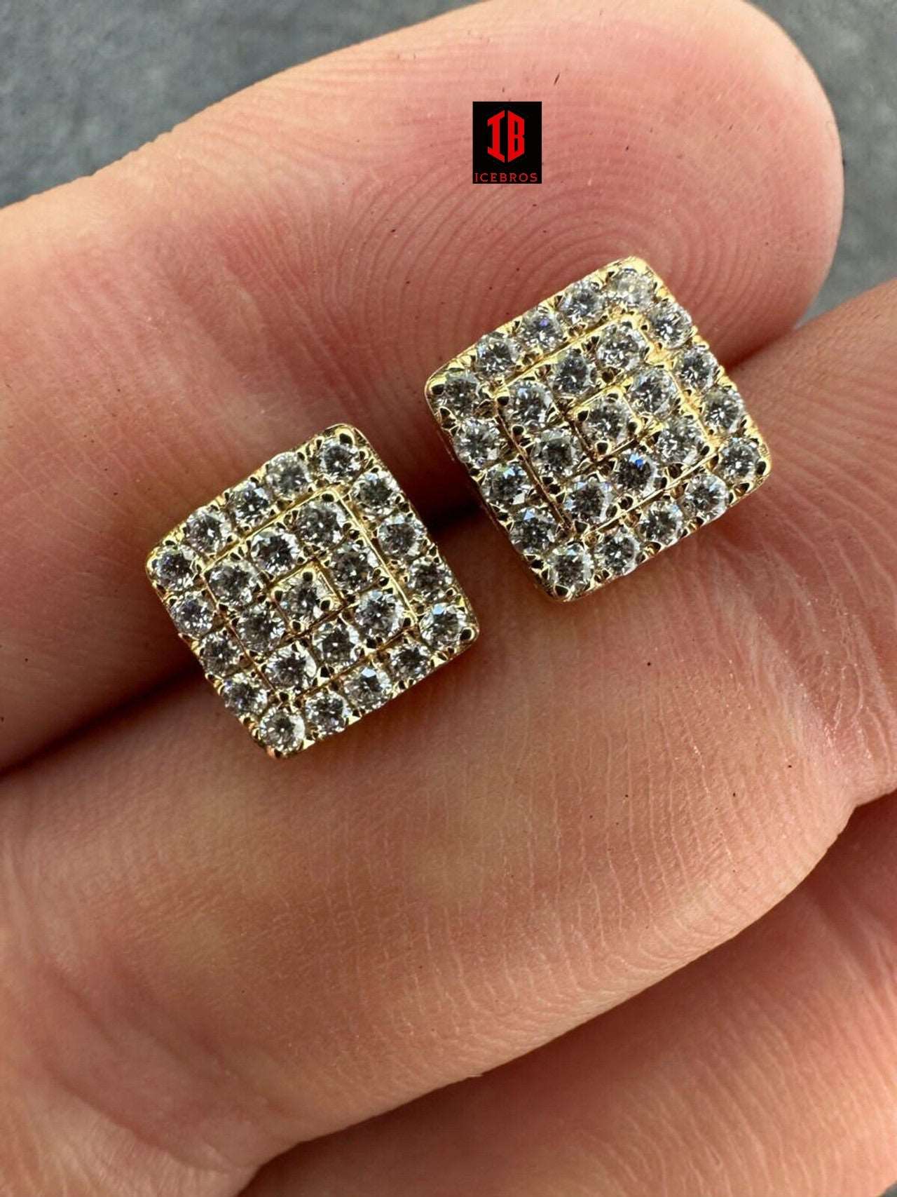 Mens gold square hot sale diamond earrings