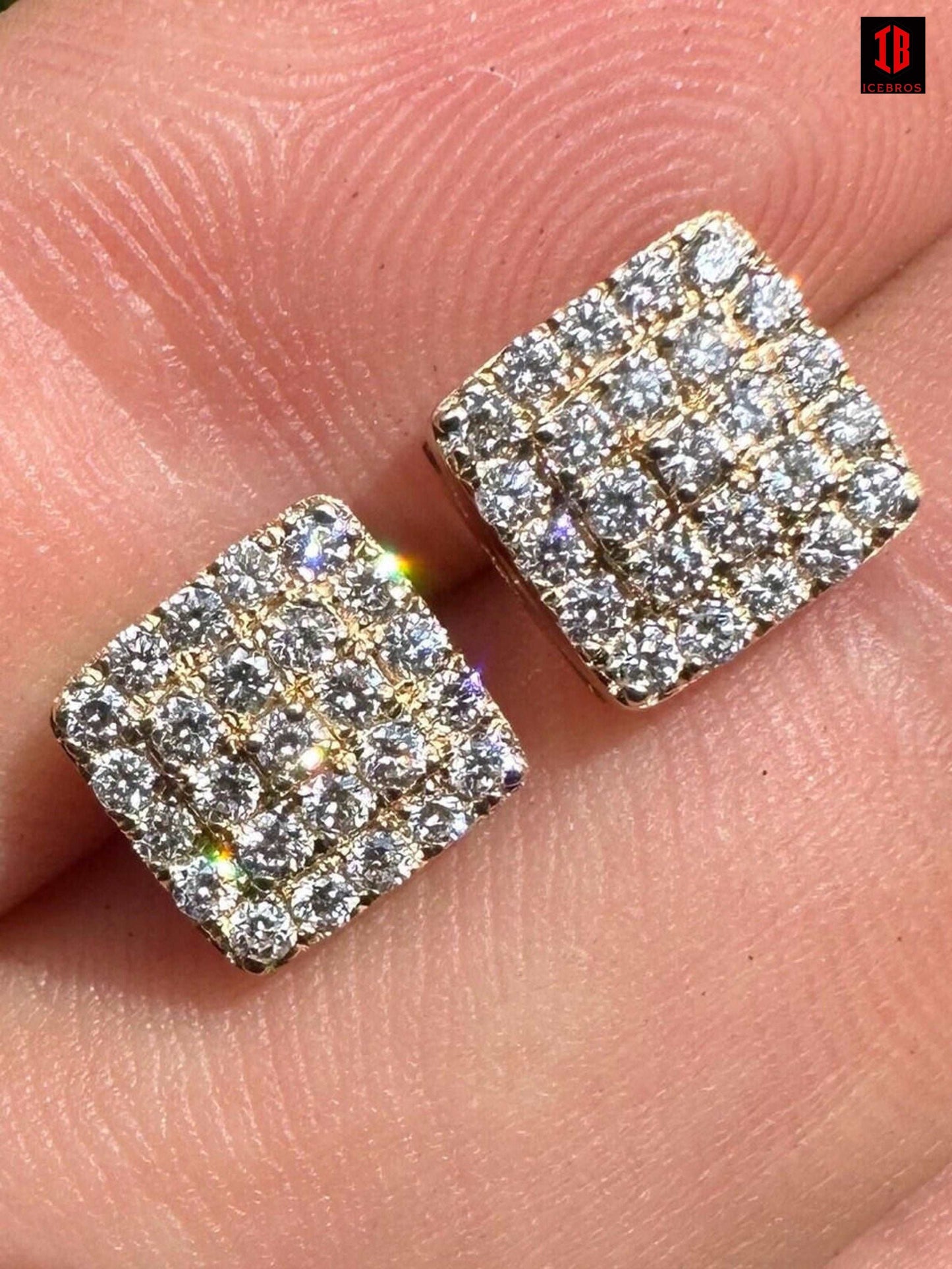 0.62ct VVS Real CVD Diamond Men's Solid 14k WHITE GOLD Iced Hip Hop Square Earrings