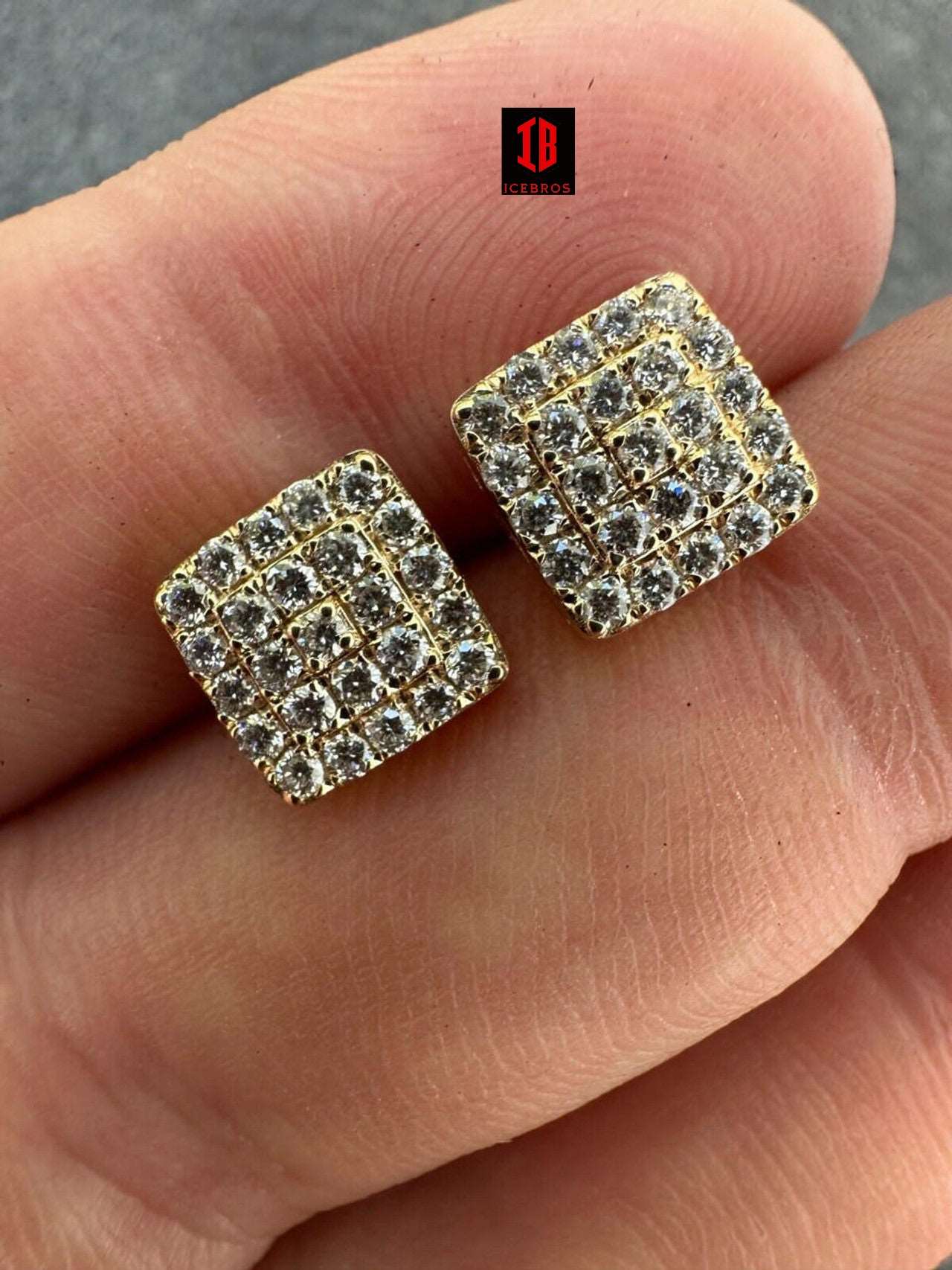 0.62ct VVS Real CVD Diamond Men's Solid 14k Yellow Gold Iced Hip Hop Square Earrings