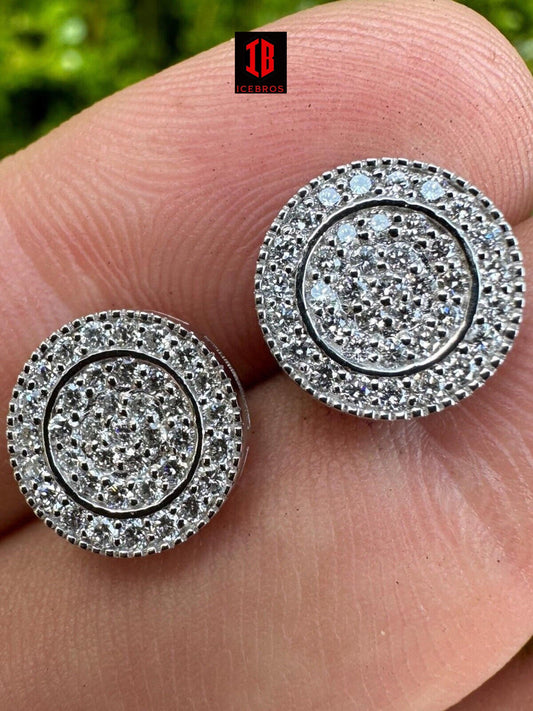 0.8ct VVS CVD LAB Real Diamond Men's Solid 925 Silver Iced Hip Hop Round Earrings 11mm