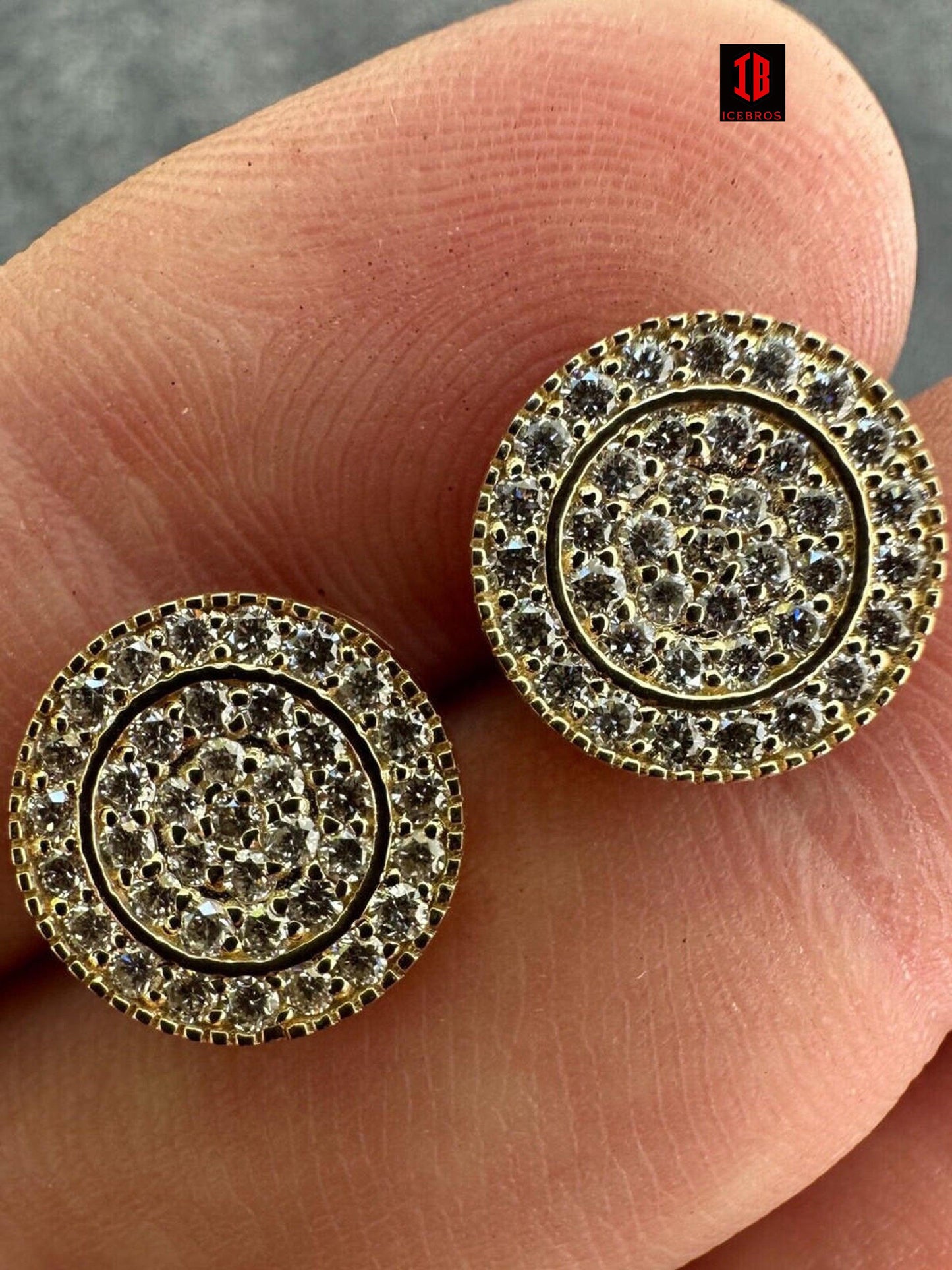 0.8ct VVS CVD Real Diamond Men's Solid 14k Yellow Gold Iced Hip Hop Round Earrings