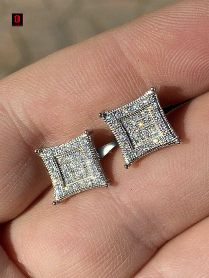1.17ct VVS CVD LAB Real Diamond Men's WHITE GOLD Solid 925 Silver Iced Hip Hop Kite Earrings