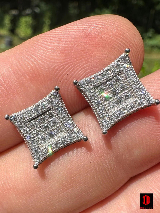 1.17ct VVS Real CVD Diamond Men's Solid 14k White Gold Iced Hip Hop Kite Earrings