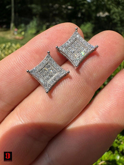 1.17ct VVS Real CVD Diamond Men's Solid 14k White Gold Iced Hip Hop Kite Earrings