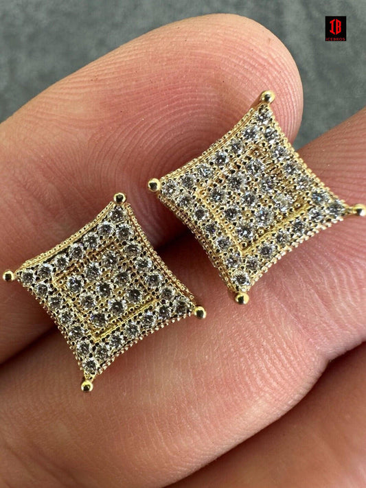 1.17ct VVS Real CVD Diamond Men's Solid 14k Yellow Gold Iced Hip Hop Kite Earrings