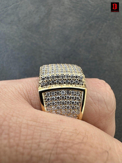 4.49ct Real Diamond Hip Hop Solid 14k Yellow Gold Iced Square Micropave Ring 14g