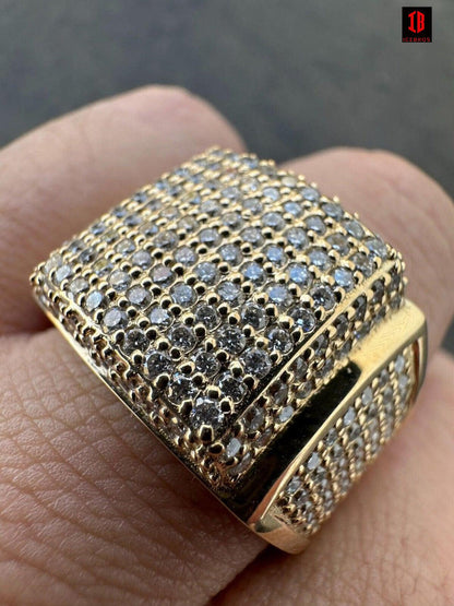 4.49ct Real Diamond Hip Hop Solid 14k Yellow Gold Iced Square Micropave Ring 14g