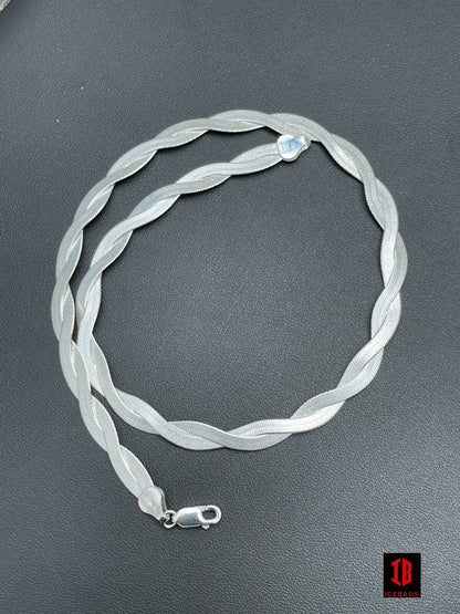 7mm Thick Solid 925 Silver Twisted Braided Herringbone Chain Necklace 16" - 20" (YELLOWGOLD)