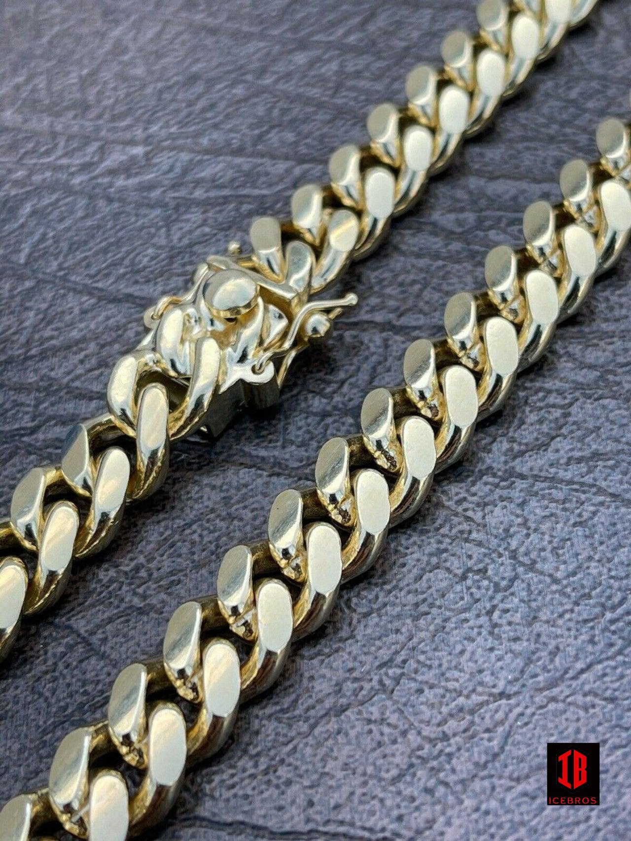 Miami Cuban Link Chain Necklace Box Clasp 14k Gold Over Real 925 Silver ITALY (4mm-10.5mm)