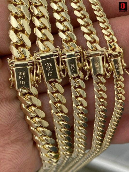 10k Men's Women's Real HEAVY Yellow Gold Miami Cuban Link Chain Box Lock Necklace 3mm-8.25mm