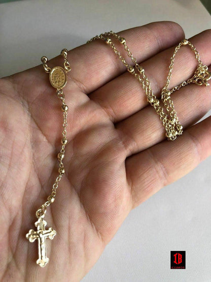 Ladies Women's Rosary Beads Necklace Chocker 14k Gold Over Solid 925 Sterling Silver Italy
