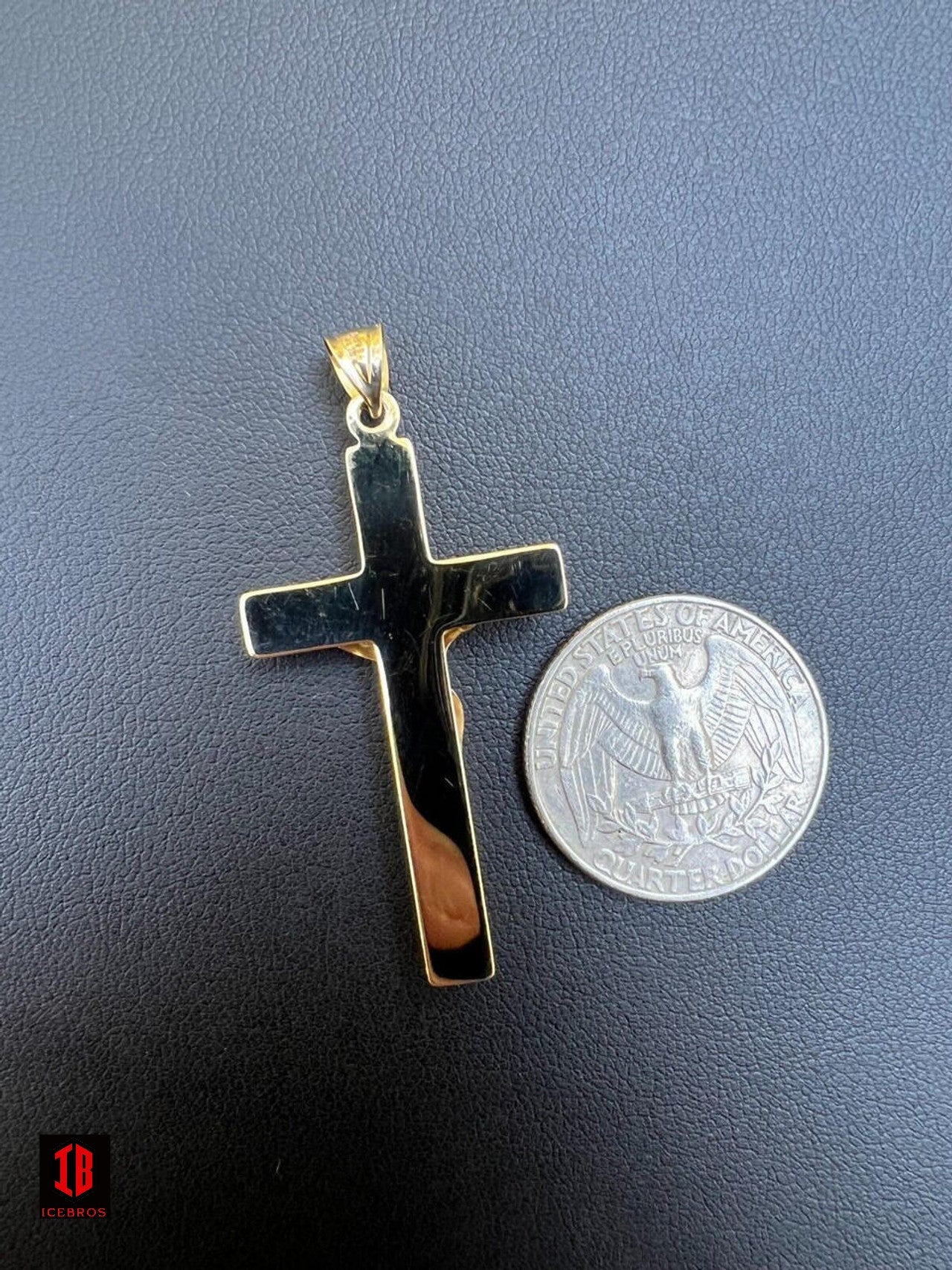 Large 1.85" Solid 14k Yellow & White Gold Cross Jesus Crucifix Pendant Necklace