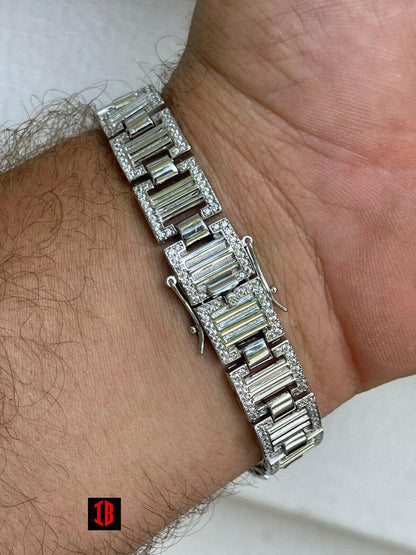 Men 12mm Iced Presidential Bracelet Real 925 Sterling Silver Flooded Out Diamond