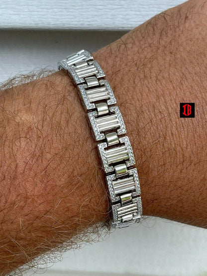 Men 12mm Iced Presidential Bracelet Real 925 Sterling Silver Flooded Out Diamond