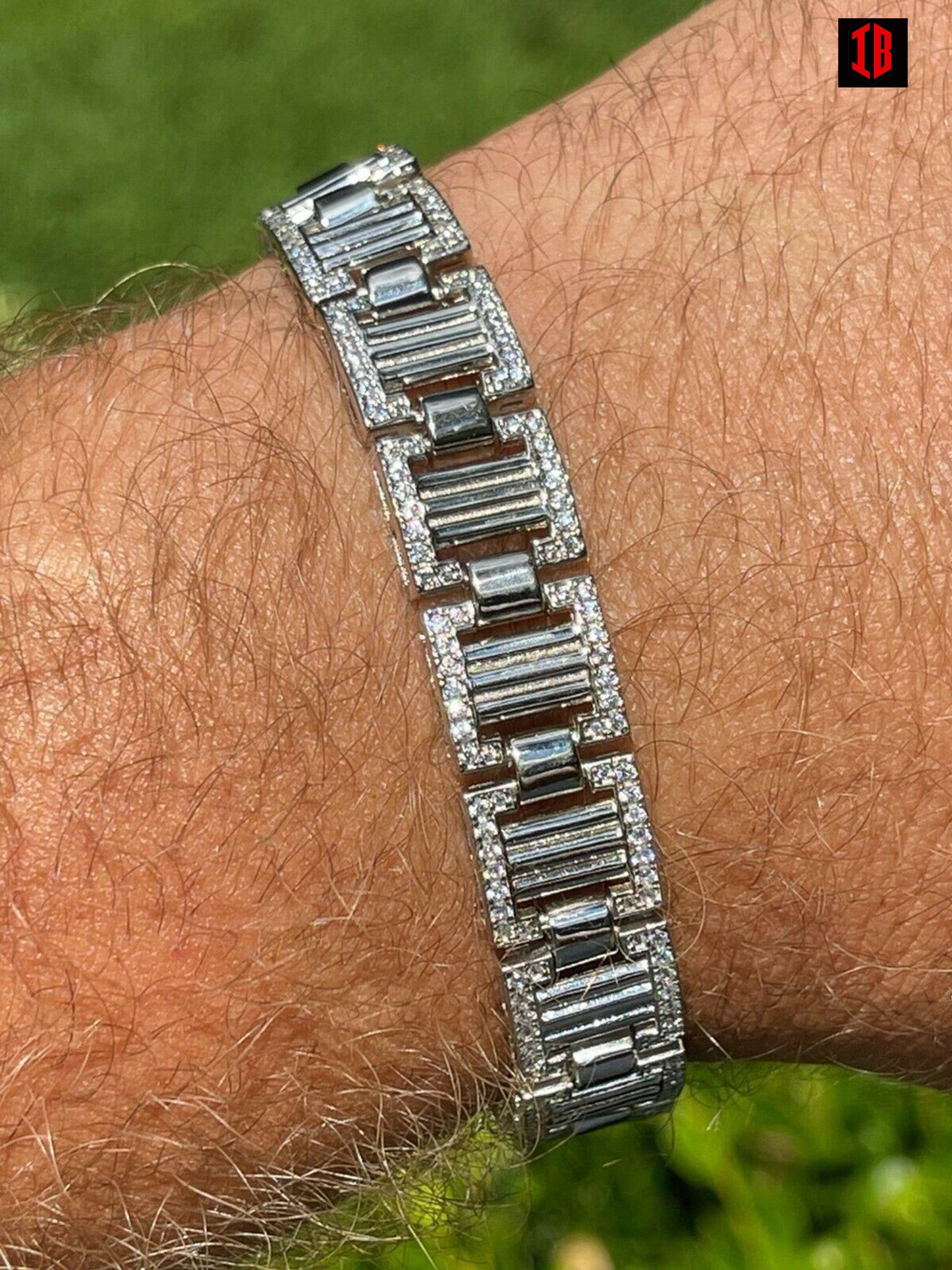 Men 12mm Iced Presidential Bracelet Real 925 Sterling Silver Flooded Out Diamond