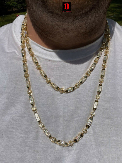 Men Bullet Chain 14k Gold Over Real 925 Silver Iced Flooded Out Hip Hop Necklace (WHITE GOLD)