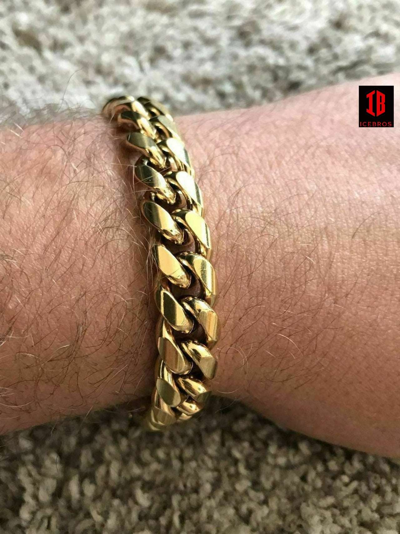 (10MM) Miami Cuban Link Bracelet 1ct Diamond Clasp 14k 18k Gold Plated Stainless Steel