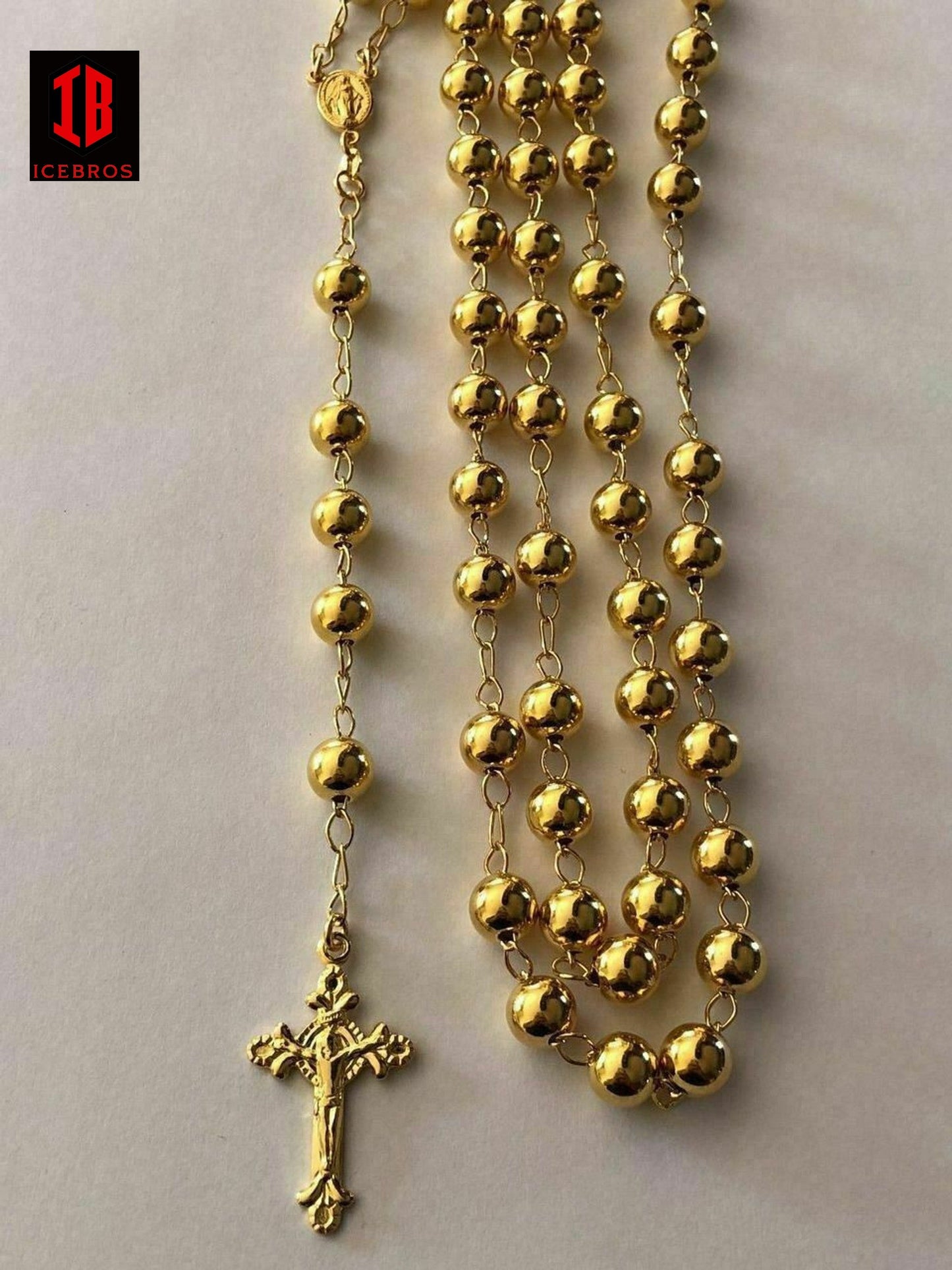 Men's Large Rosary Beads Necklace 30inch 14k Gold Vermeil Solid 925 Silver Rosario ITALY