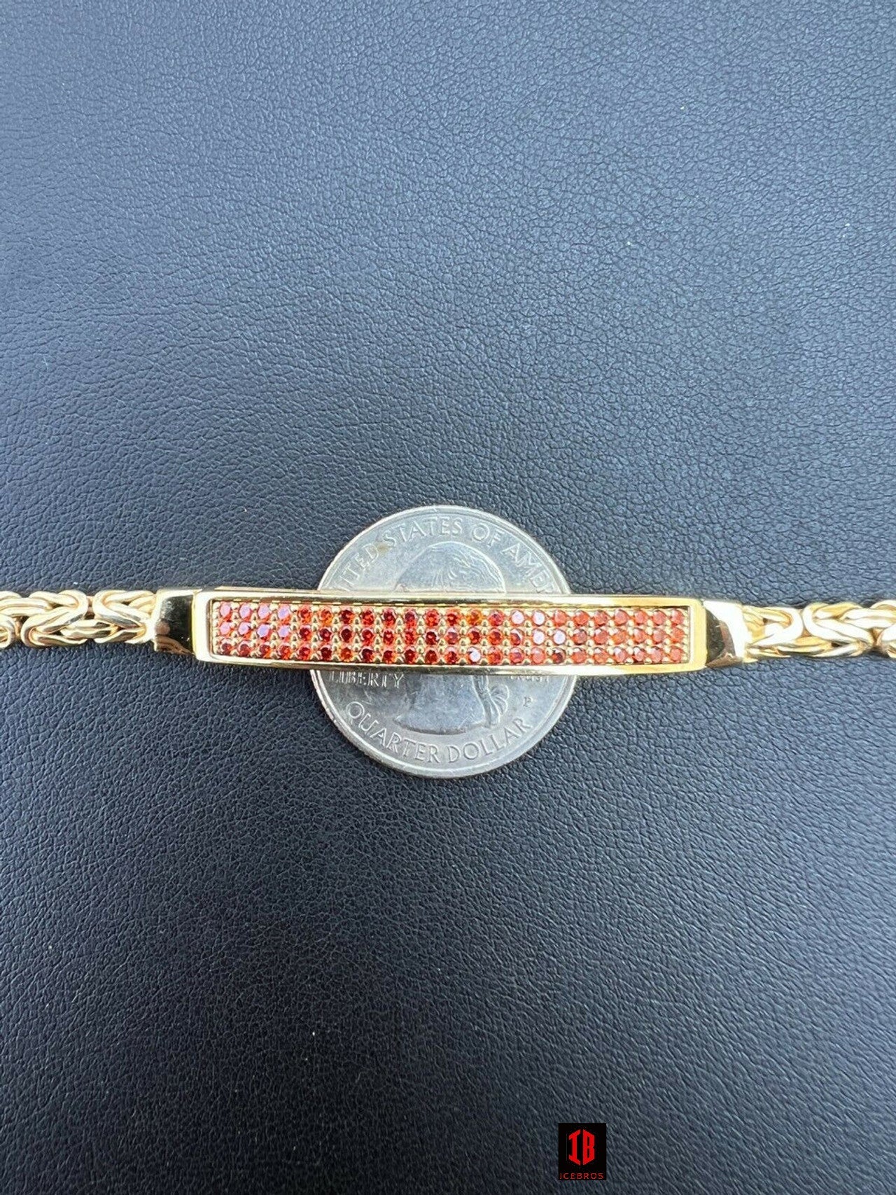 Men Real Presidential ID Bracelet WHITE Gold Vermeil Silver Iced Red Ruby Hip Hop