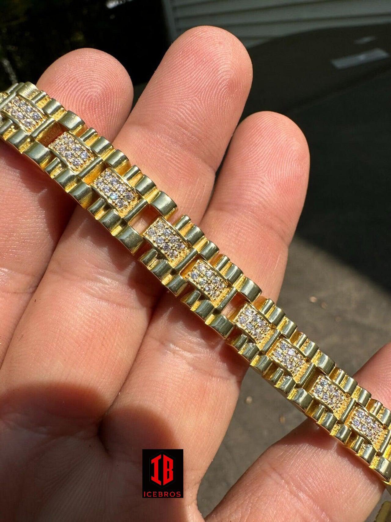 Men's 10mm ICEBROS Presidential Bracelet Real 925 Sterling Silver Bust Down