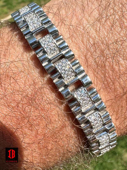 Men's 10mm ICEBROS Presidential Bracelet Real 925 Sterling Silver Bust Down