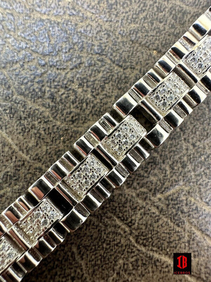 Men's 10mm ICEBROS Presidential Bracelet Real 925 Sterling Silver Bust Down