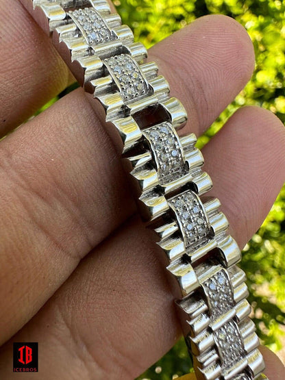 MOISSANITE Men's 10mm ICEBROS Presidential Bracelet Real 925 Sterling Silver PASSES TESTER