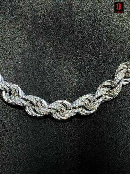 Men's 10mm Rope Bracelet Rose Gold &amp; Real Solid 925 Sterling Silver 20ct Diamond