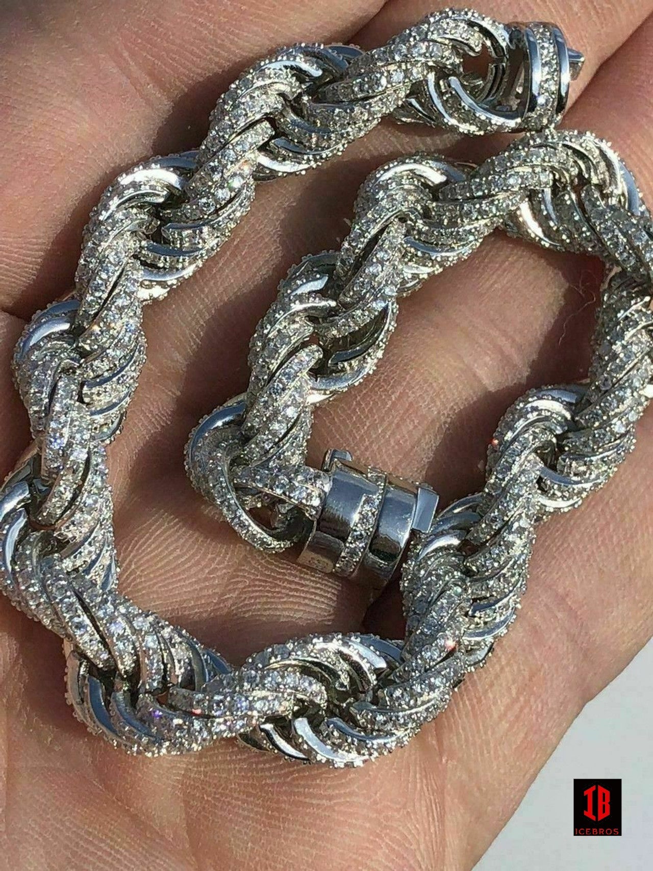 Men's 10mm Rope Bracelet Rose Gold &amp; Real Solid 925 Sterling Silver 20ct Diamond