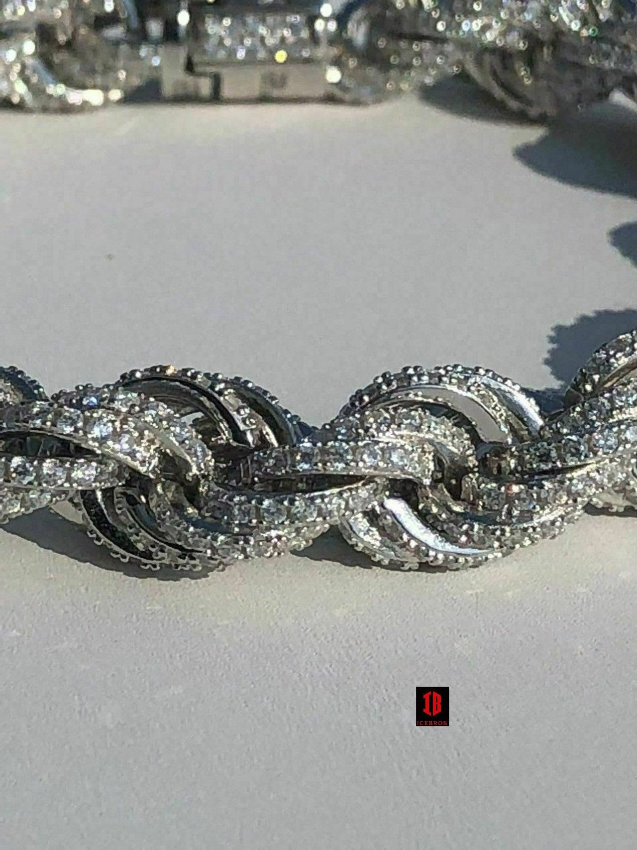 Men's 10mm Rope Bracelet WHITE GOLD  Real Solid 925 Sterling Silver 20ct Diamond