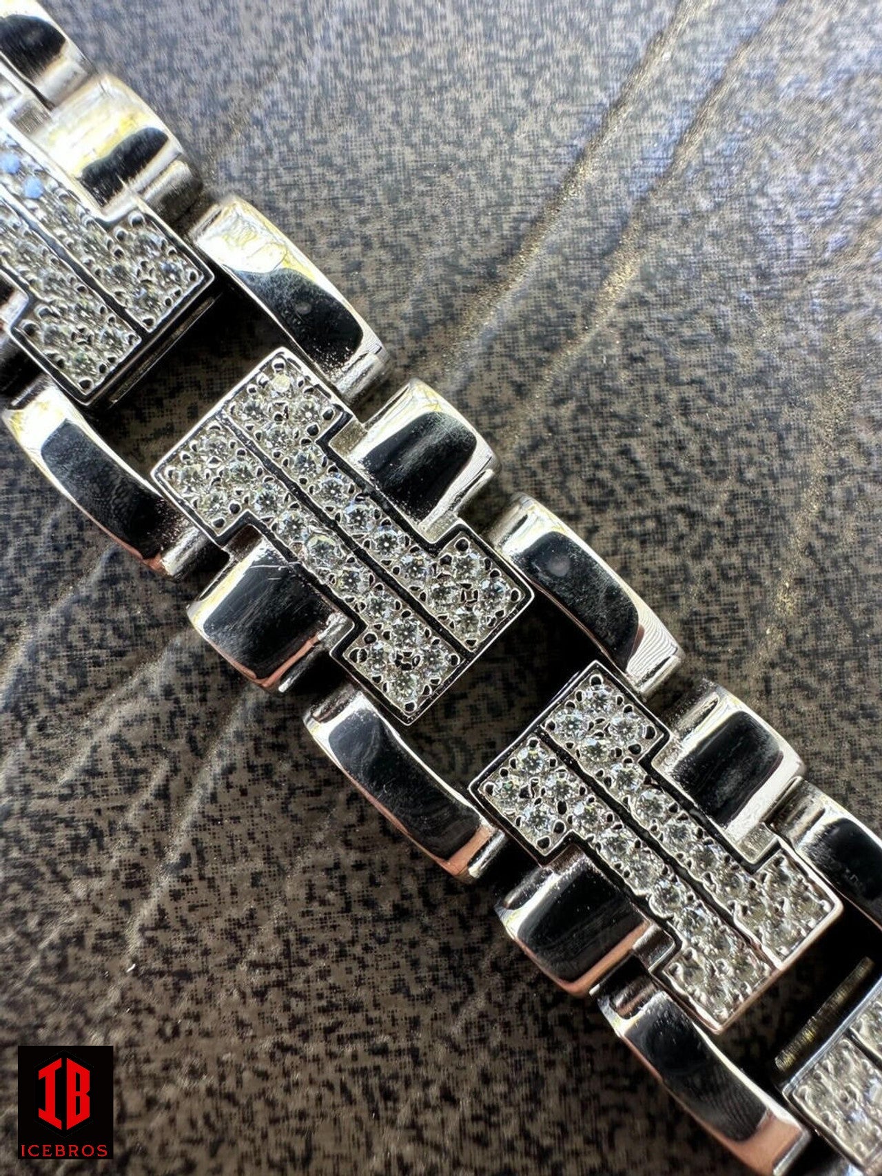 Men's 12mm H Link Bracelet Real Solid 14k Gold Over 925 Sterling Silver