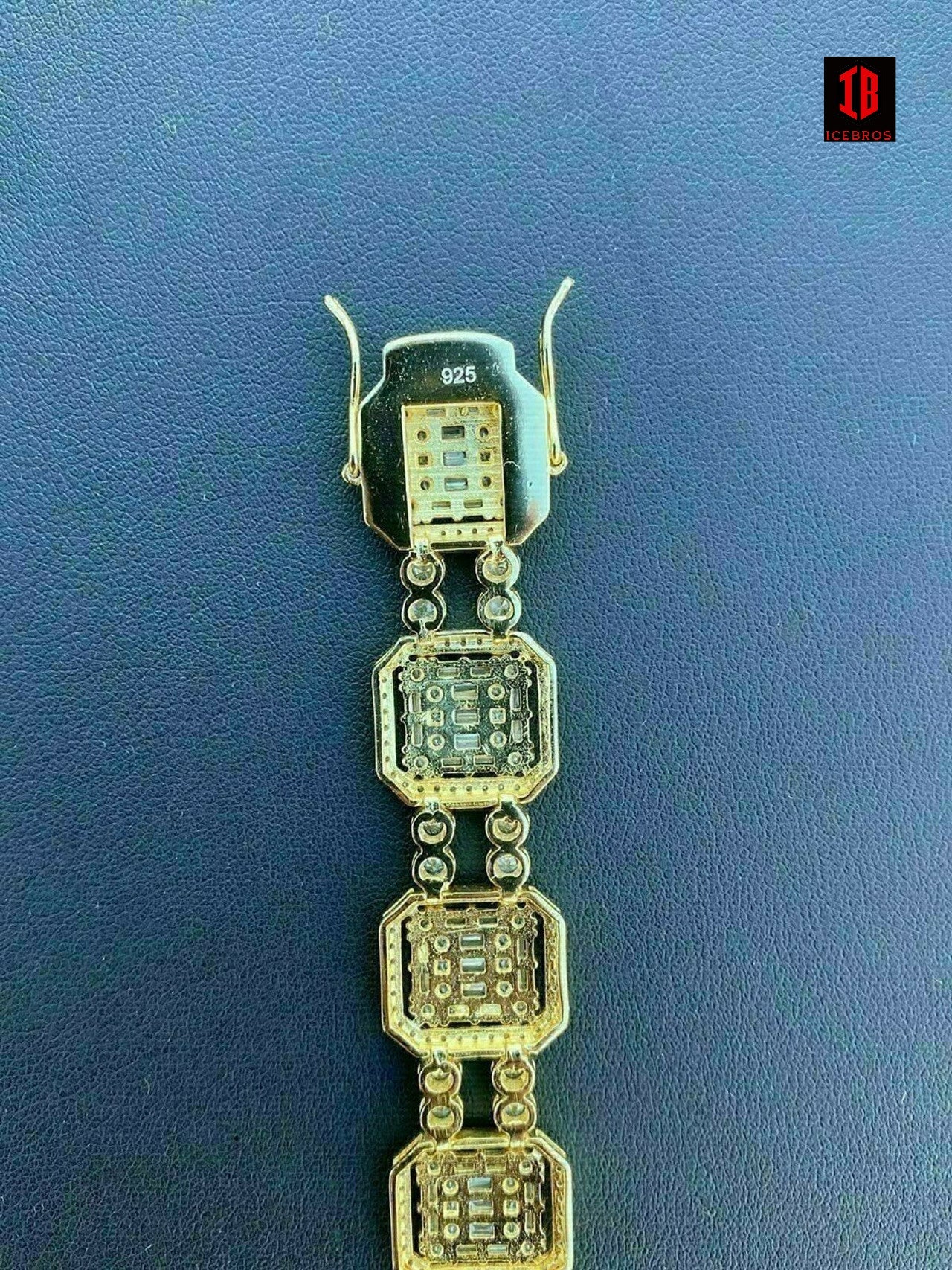 Mens 14k Gold & Real Solid 925 Silver Baguette Tennis Bracelet Iced Diamond 16mm