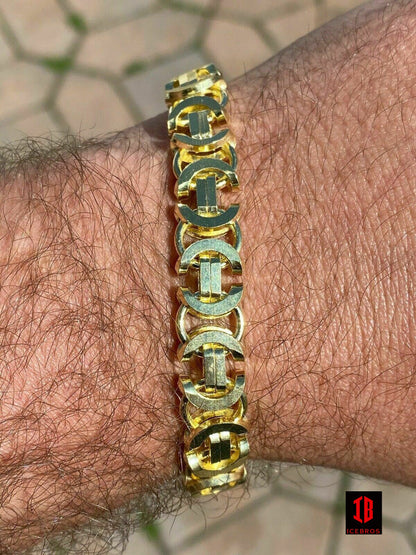 Mens 14k Gold Over Real Solid 925 Sterling Silver Byzantine Tigers Eye Bracelets