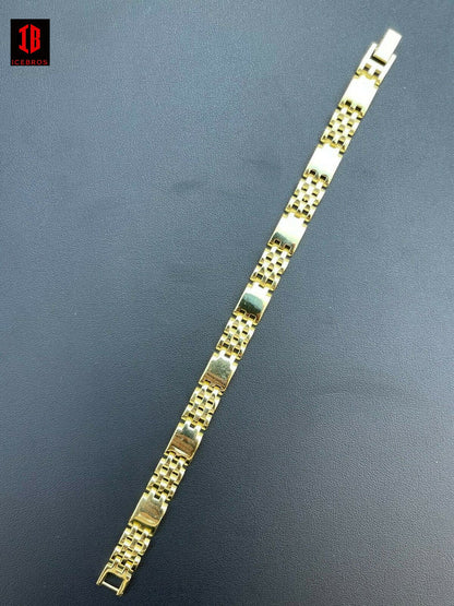 14k Gold Vermeil Real 925 Sterling Silver Plain Presidential Link Bracelet