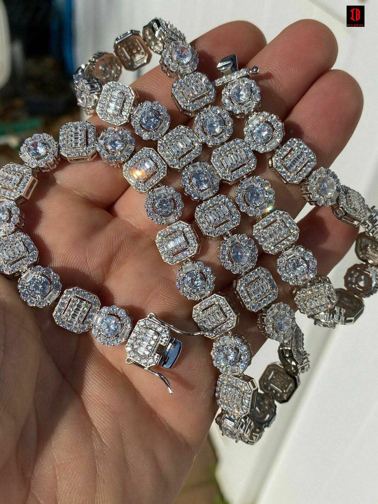 Men's 11mm Baguette Tennis Chain Fine  Solid 925 Silver Iced Fully Flooded Out Diamond