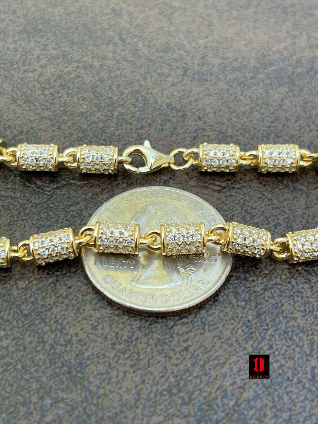 Men's Barrel Bracelet 14k Gold Over Solid 925 Silver Iced Flooded Out Hip Hop
