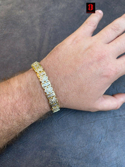 Mens Bracelet 14k Gold Vermeil 925 Sterling Silver Iced Baguette Diamond Hip Hop