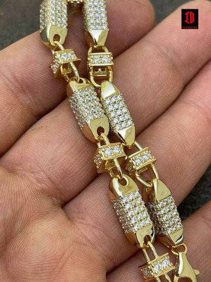 Men's Bullet Bracelet WHITE Gold Over Solid 925 Silver Iced Flooded Out Hip Hop