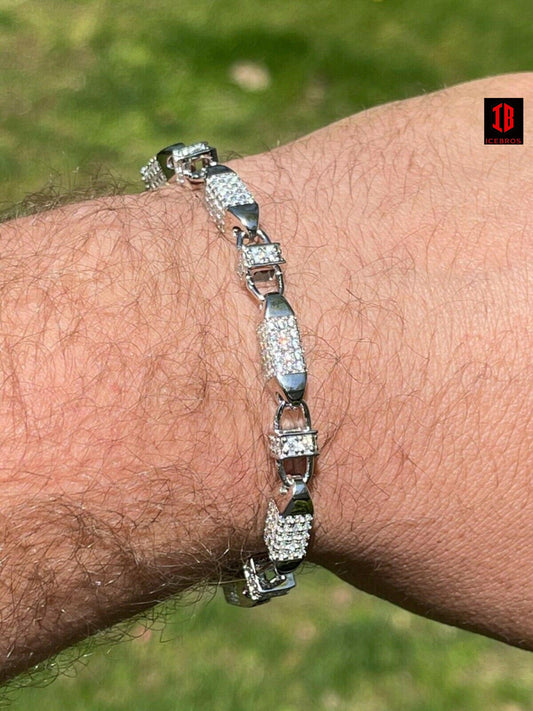 Men's Bullet Bracelet WHITE Gold Over Solid 925 Silver Iced Flooded Out Hip Hop