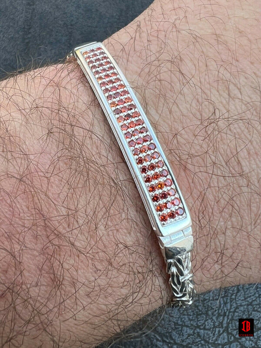 Men Real Presidential ID Bracelet WHITE Gold Vermeil Silver Iced Red Ruby Hip Hop