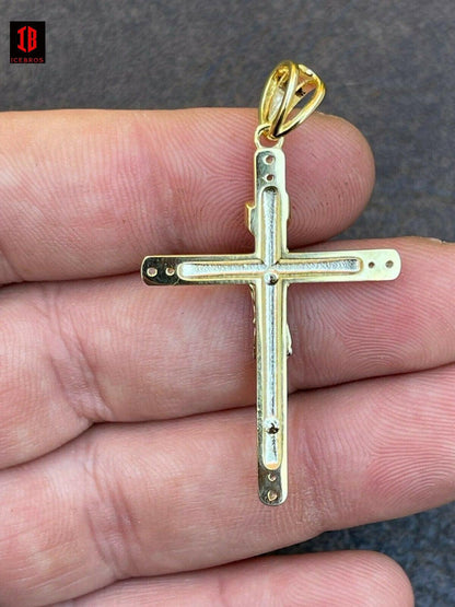 Two Tone Cross Jesus & Crucifix Pendant Necklace W. Rope Chain 925 Silver & 14k Gold